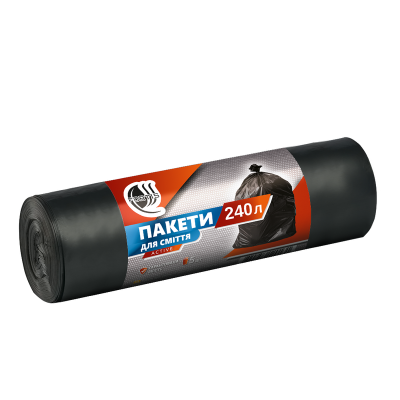 Пакети для сміття FORTIS 240 л., 5 шт., 35 мкм надміцні